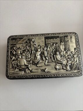 Vintage, Belgium Cookie Box: Teniers Reusable Flemish Kermess Scene Biscuit tin